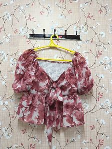 Aesthetic Floral Print Peplum Top(unused)