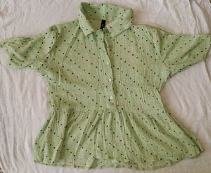 Light Green Polka Dot Peplum Top