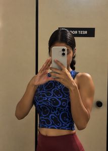 Blue Abstract Print Crop Top