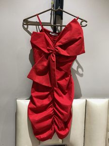 Stunning Red Ruched Bow Detail Dress