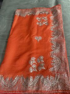 Elegant Orange Embroidered Saree