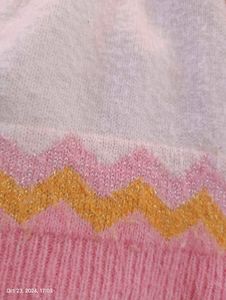 White And Pink Colours With Golden Strip Sweater