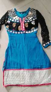 Blue And Black Colour Dot Kurti long Slevees