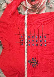 Red Kurta with Blue Printed palazzo