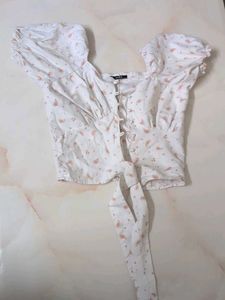 Cute Paisley Print Puff Sleeve Crop Top