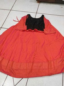Orange &amp; Black Blouse with circular skirt wit