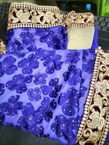 Elegant Blue Saree with Gold Embroidery
