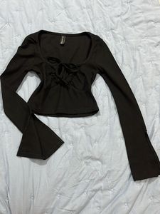 Black Bell Sleeve Tie-Front Top