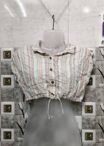 Striped Crop Top with Buttons