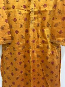 Mustard Yellow Printed Straight Kurti