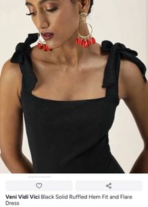Chic Black Ruffled Hem Fit and Flare Dress