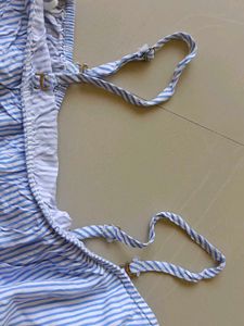 Blue &amp; White Striped Off-Shoulder Dress