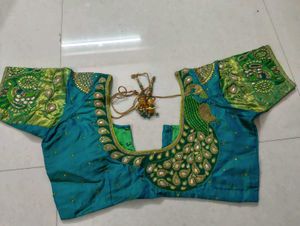 Embellished Peacock Silk Blouse