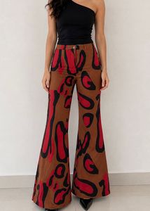 Brown & Red Abstract Print Flare Pants