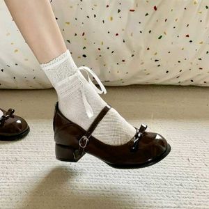 Chic Brown Mary Jane Heels with Bow Detail