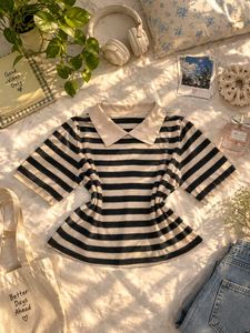 Striped Polo Neck Top