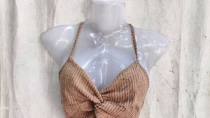Brown Twisted Halter Neck Crop Top
