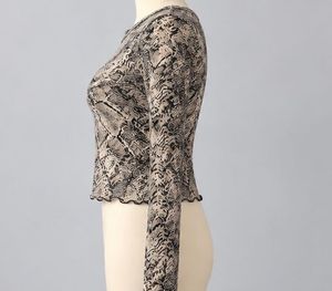 Bershka Snake Print Long Sleeve Lettuce Trim Top