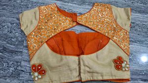 Beige &amp; Orange Embroidered Blouse