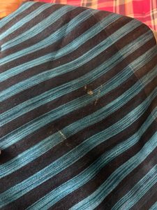 Blue and Black Striped Saree without blouse