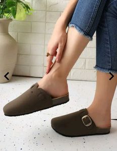 Stylish Brown Clogs with Buckle Detail