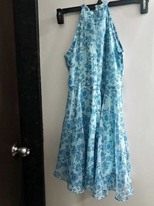 Global Desi Blue Floral Halter A line Kids Dress