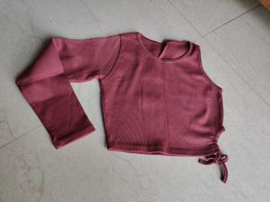 Ribbed Crop Top with Drawstring Detail