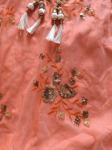 Exquisite Embellished White &amp; Peach Skirt Set