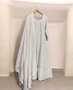 White Anarkali Gown with Dupatta