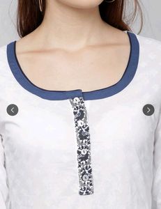 Women White &amp; Navy Blue Printed Anarkali Kurta