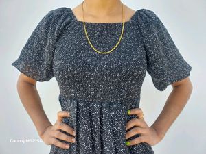 Women A-line Black Printed Dress