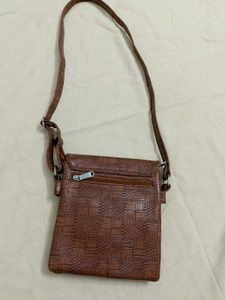 Brown Textured Crossbody Bag
