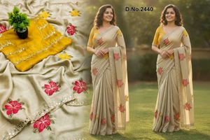 Elegant Floral Embroidered Saree