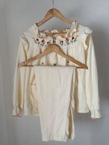 Cozy Cream Pajama Set with Floral Detail