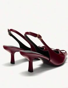 maroon Bow Heeled Pumps