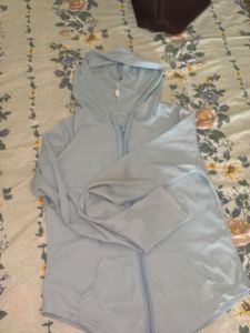 Light Blue Striped Hoodie Jacket