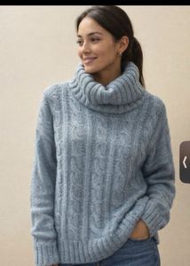 Cozy Blue Cable Knit Turtleneck Sweater