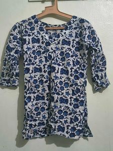 Blue floral print kurta
