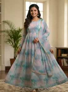 Elegant Printed Anarkali Kurta with Dupatta