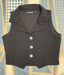 Sleek Black Collared Vest Top