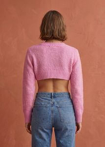 Chic Pink Cropped V-Neck Sweater