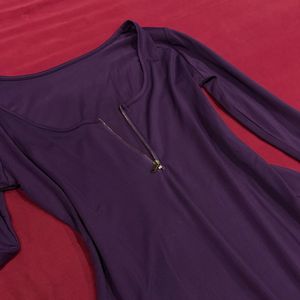 Purple Long Sleeve Zipper Bodysuit Top