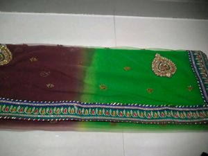 Net 2 Shade Heavy Work Sadi With Stich Blouse