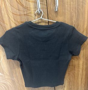 Black Ribbed Cotton Crop Top