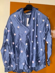 Blue Embroidered Button-Up Shirt