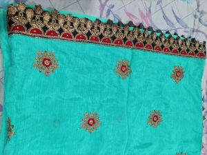 Beautiful Teal Embroidered Saree