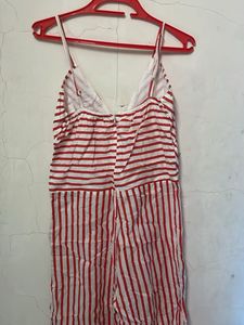 Red &amp; White Striped Jumpsuit