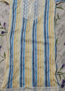 Striped Kurta with Embellished Neckline