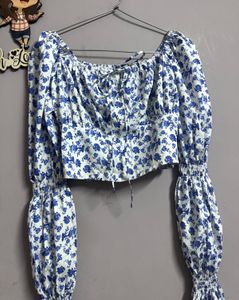 Blue Floral Crop Top