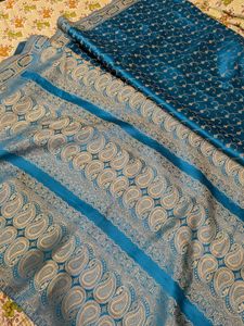 Elegant Teal Paisley Saree Soft Banarsi silk